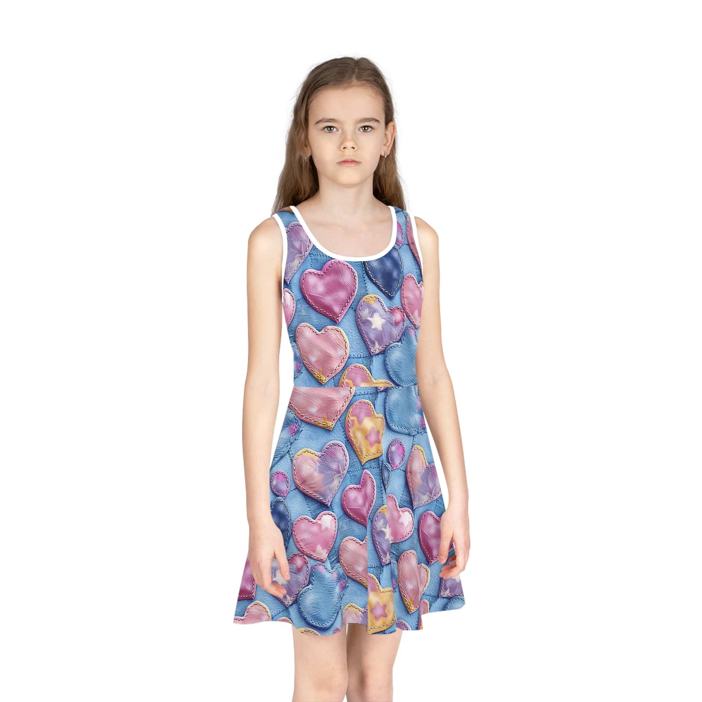 Color Pop Stitched Hearts Girls' Sleeveless Sundress