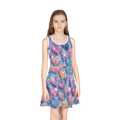 Color Pop Stitched Hearts Girls' Sleeveless Sundress