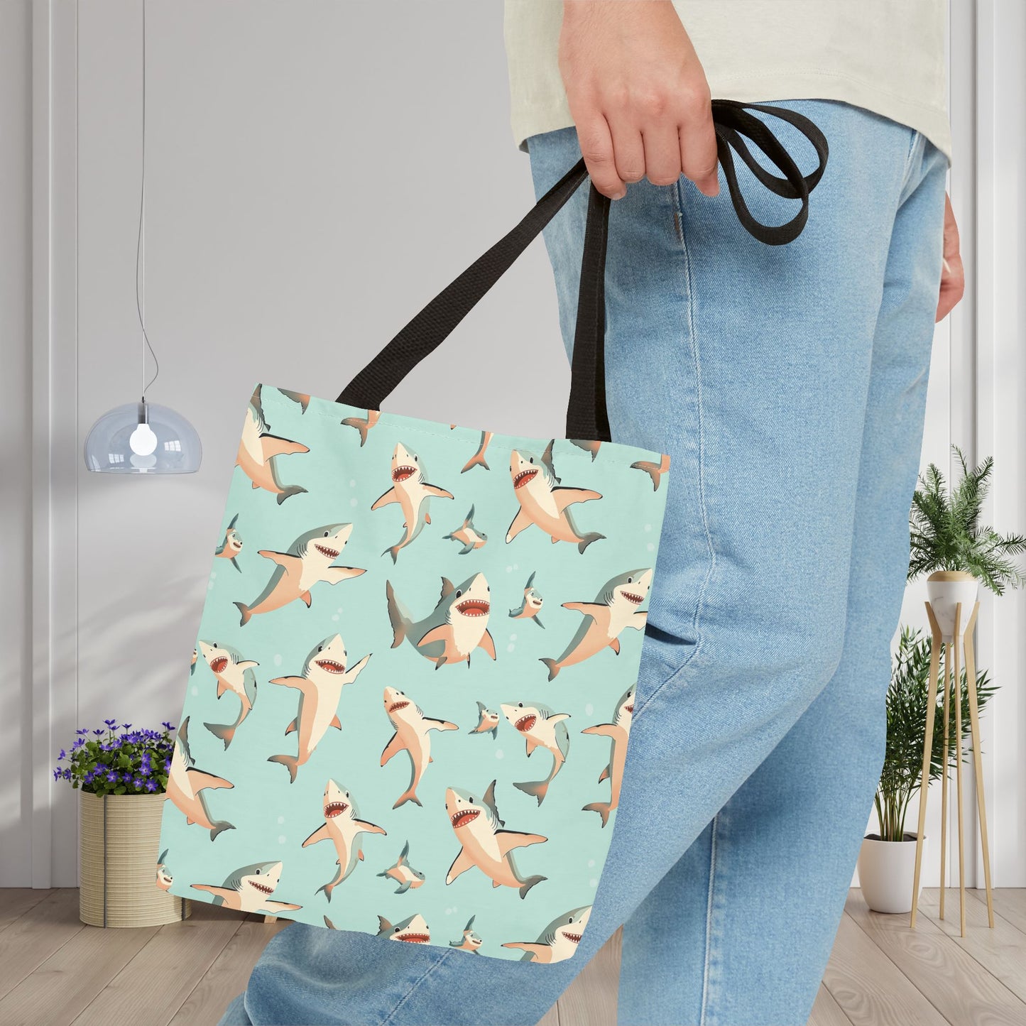 Aquamarine Sharks Canvas Tote Bag