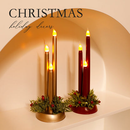 Artificial LED Candle Trio with Holly Base