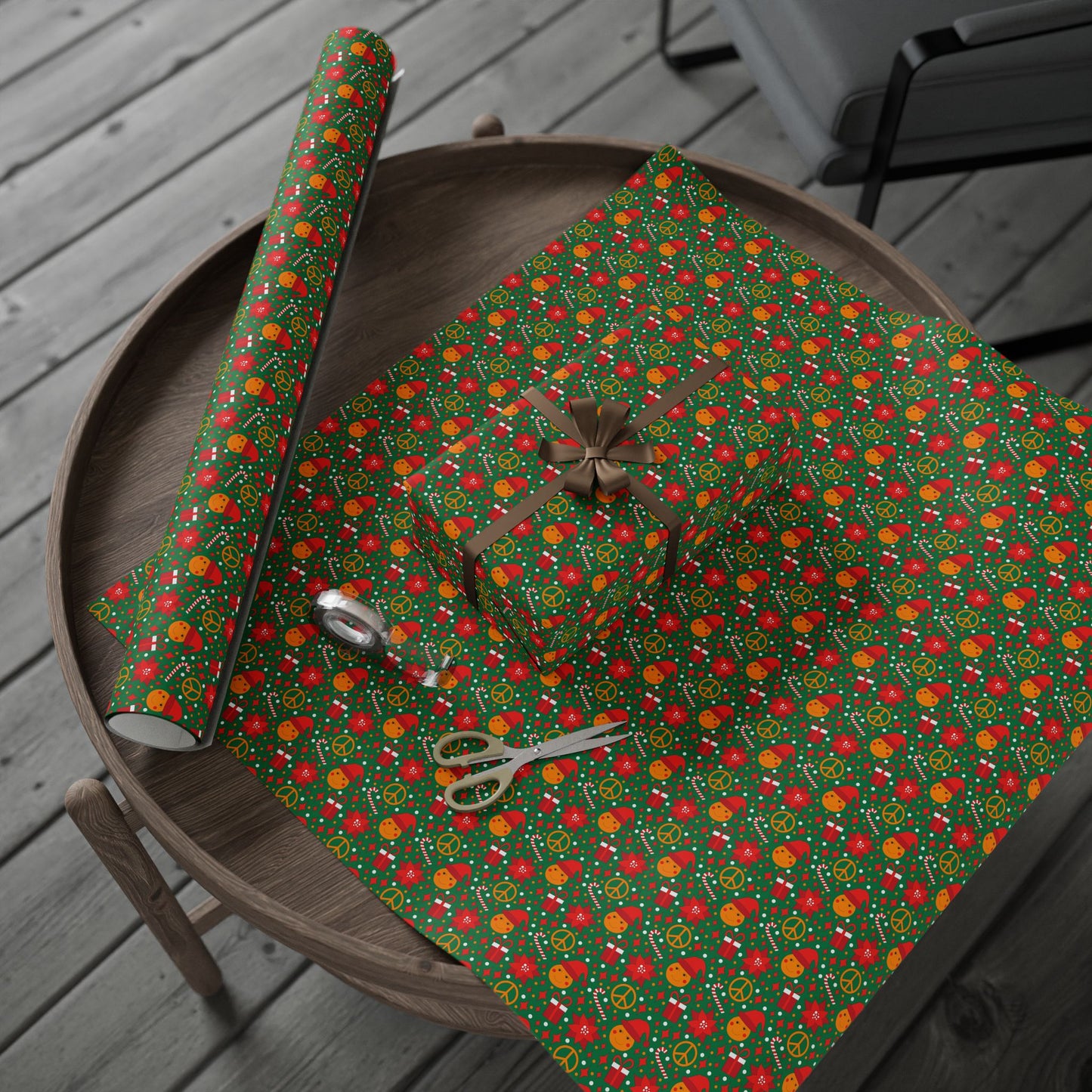 Smiley Face/Santa Hat/Poinsettia Christmas Wrapping Paper