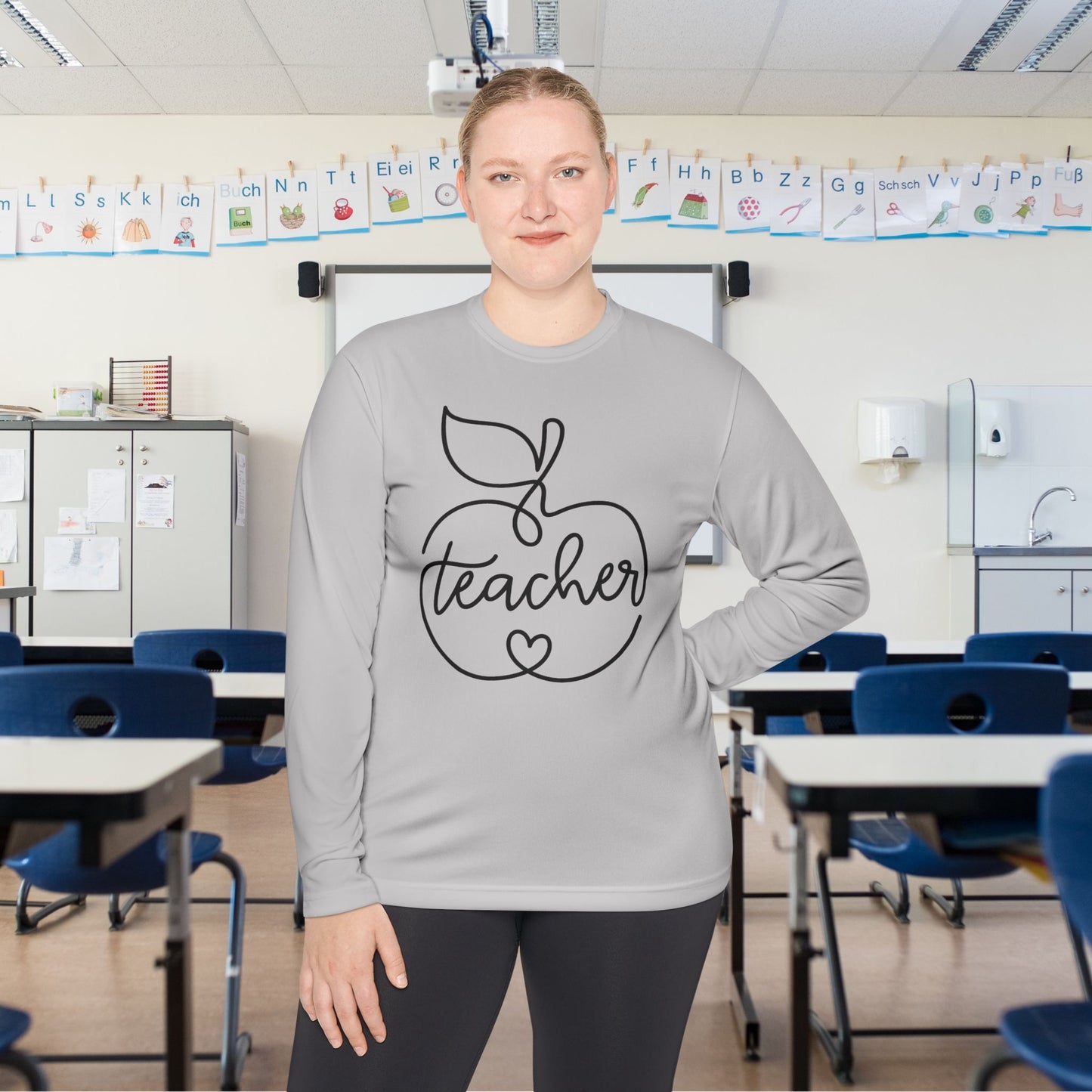 Teacher w/Apple Adult Long Sleeve Tee