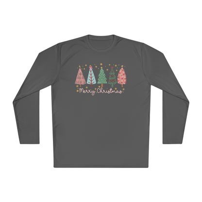 Merry Christmas Trees & Stars Adult Long Sleeve Tee