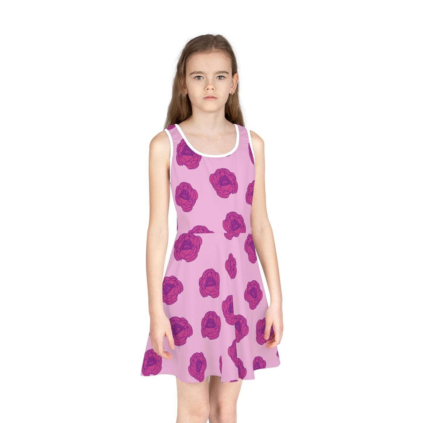 Rosy Dream Peonies Girls' Sleeveless Sundress