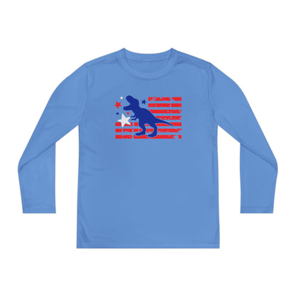 Distressed Patriotic T-Rex Youth Long Sleeve Tee