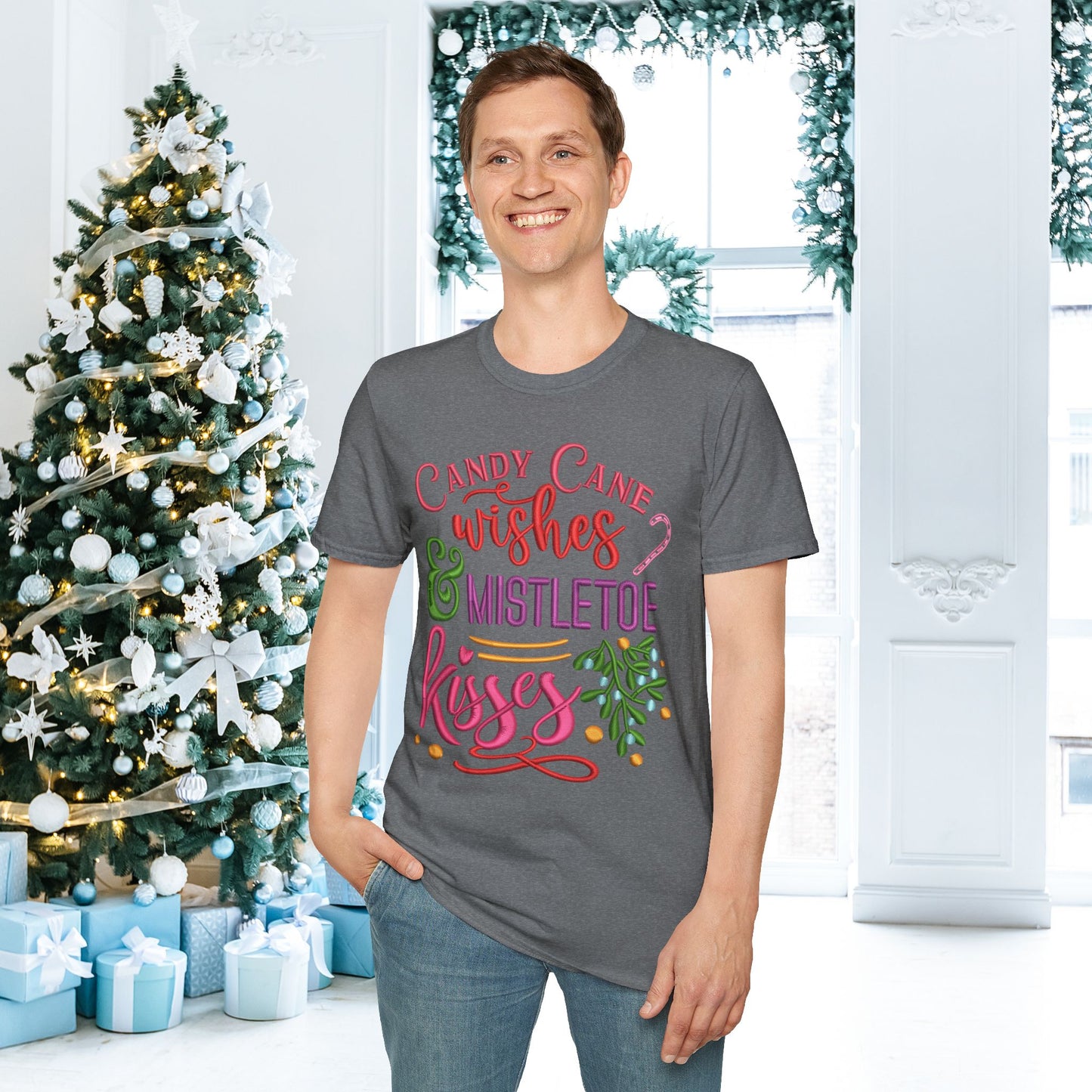 Candy Cane Wishes & Mistletoe Kisses Adult T-shirt