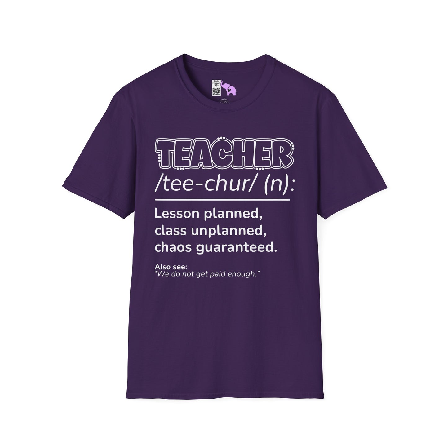 Teacher Definition: Lesson Planned, Class Unplanned, Chaos Guaranteed Adult T-shirt