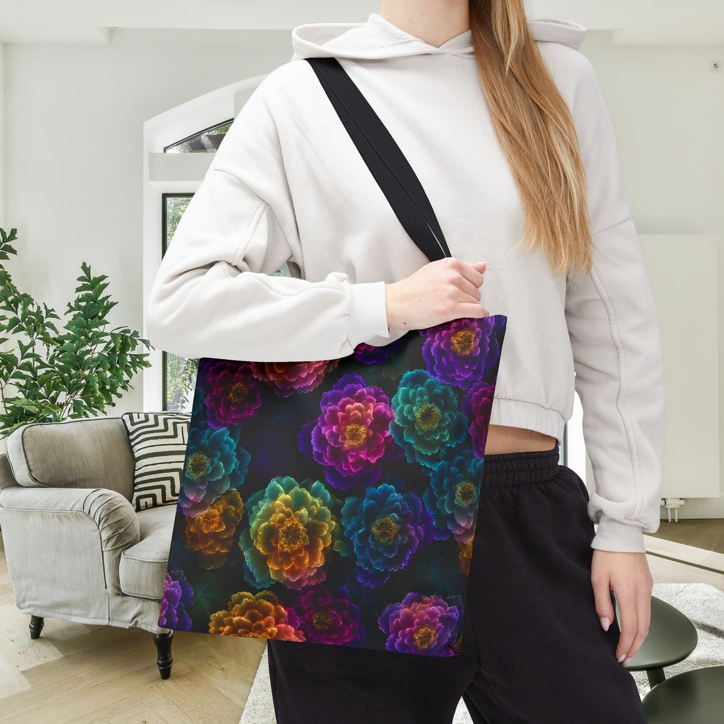 Neon Whisper Blooms Canvas Tote Bag