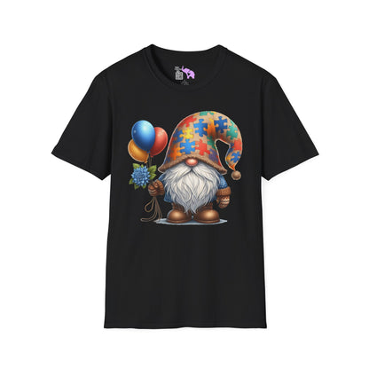 Autism Awarness Gnome w/Balloons Adult T-shirt