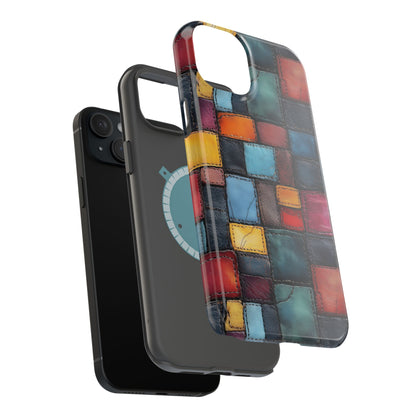 Coloerful Leather Patchwork MagSafe® Compatible Tough Case for iPhone