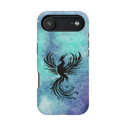 Phoenix Silhouette Over Teal Nebula MagSafe® Compatible Tough Case for iPhone