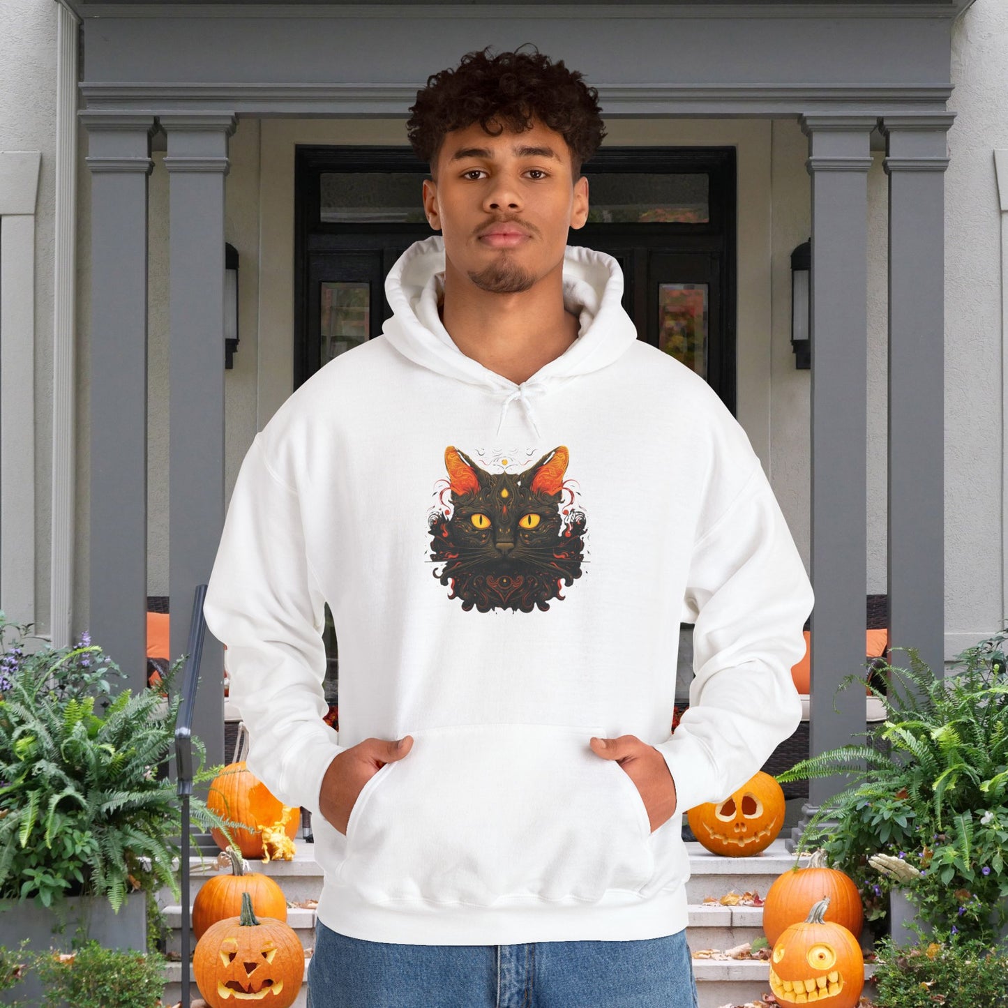 Creepy Black Cat 2 Heavy Blend™ Hooded Sweatshirt