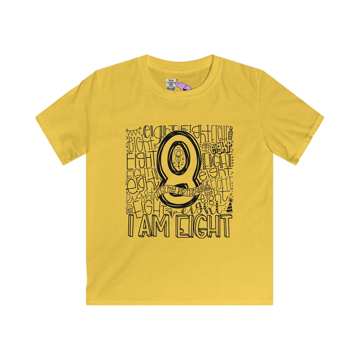 I Am Eight Typography Youth Softstyle Tee