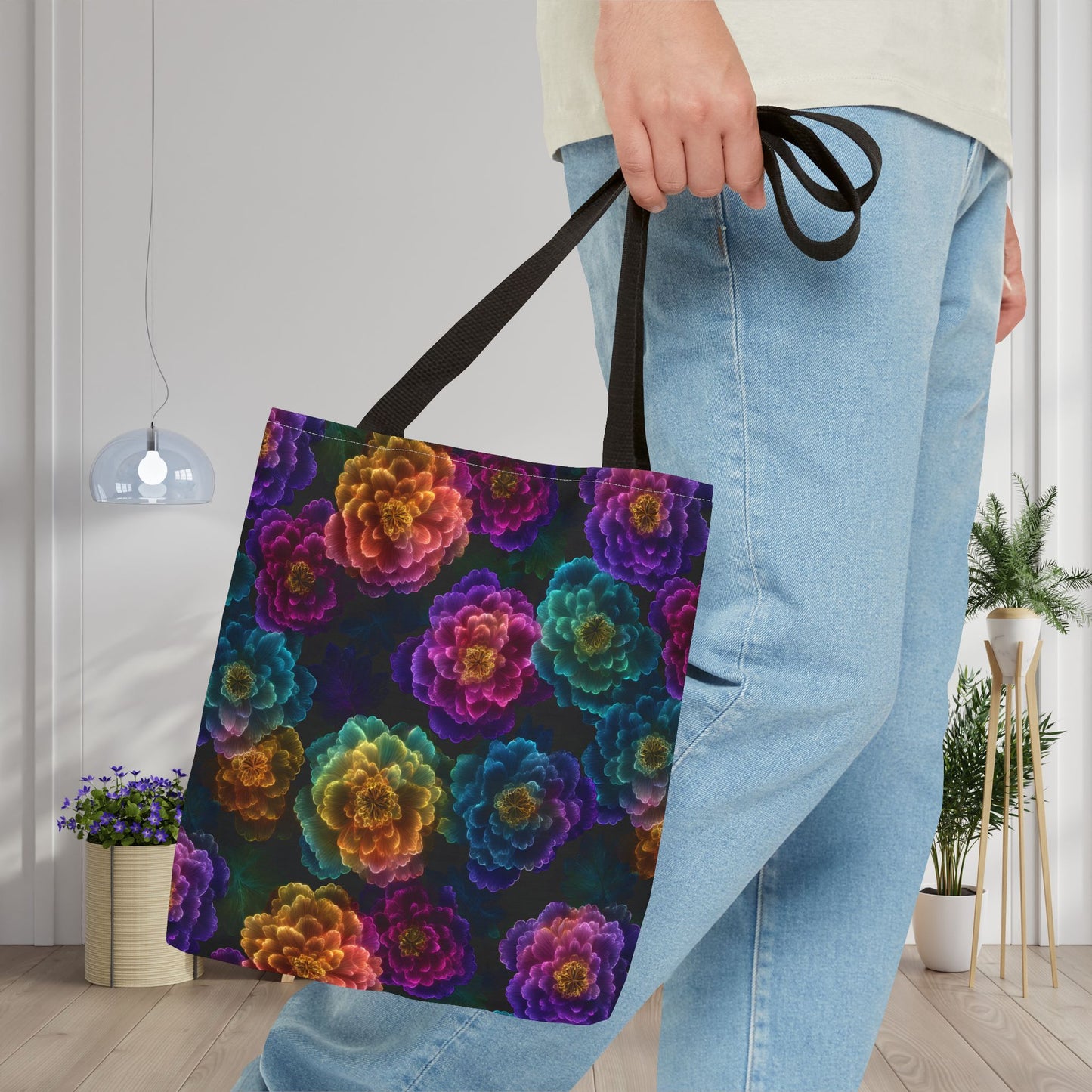 Neon Whisper Blooms Canvas Tote Bag