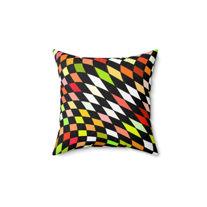 Warped Yellow/Green Checkered Throw Pillow