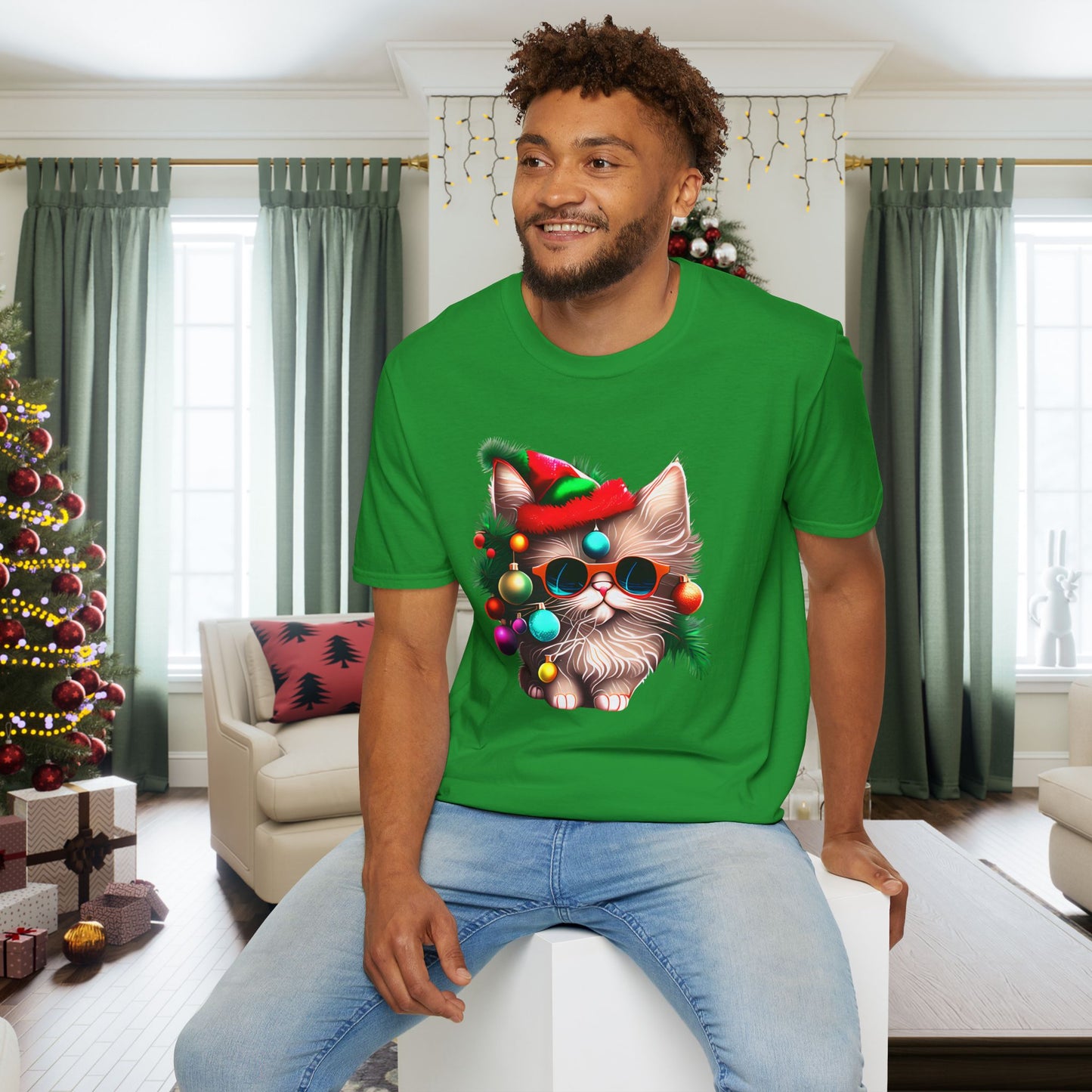 Christmas Tree Kitten Adult T-shirt