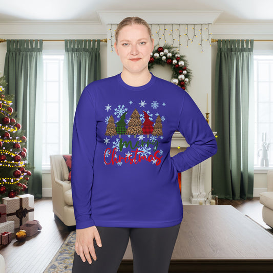 Checkered Trees Merry Christmas Adult Long Sleeve Tee