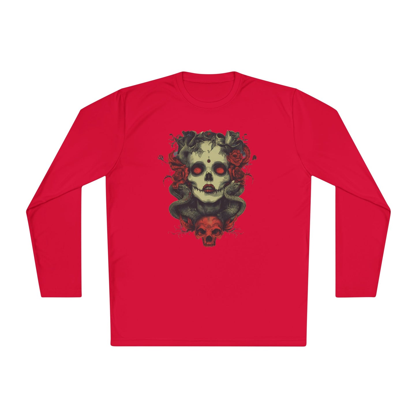 Creepy Skull and Roses Adult Long Sleeve Tee