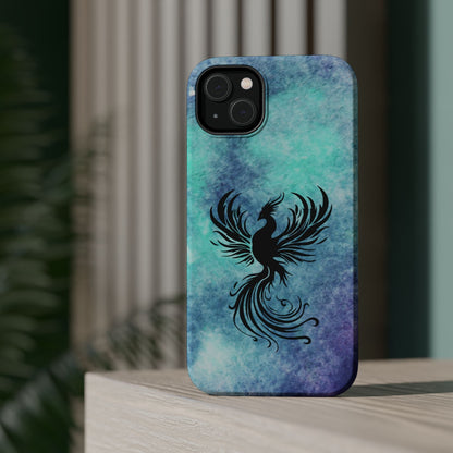 Phoenix Silhouette Over Teal Nebula MagSafe® Compatible Tough Case for iPhone