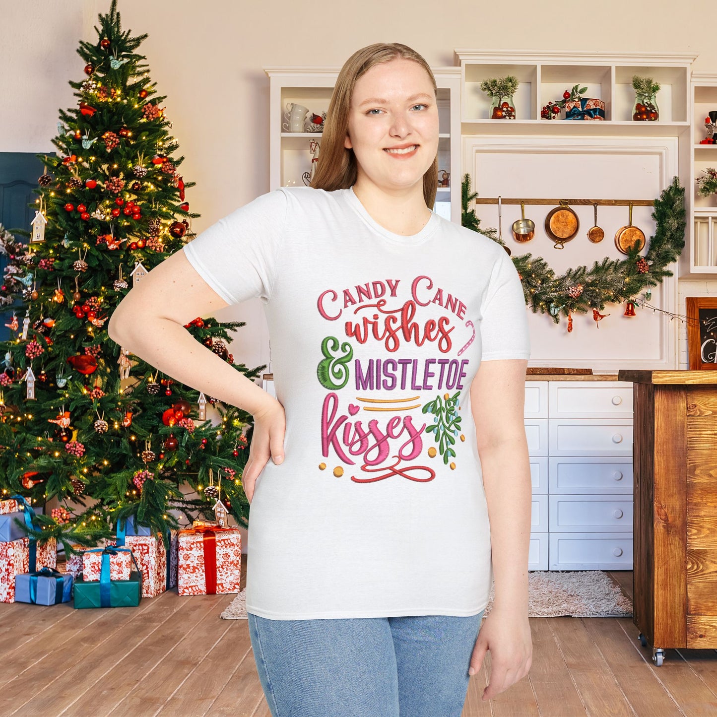 Candy Cane Wishes & Mistletoe Kisses Adult T-shirt