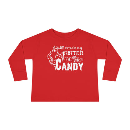 Will Trade My Sister For Candy (Ghost) Toddler Long Sleeve Tee