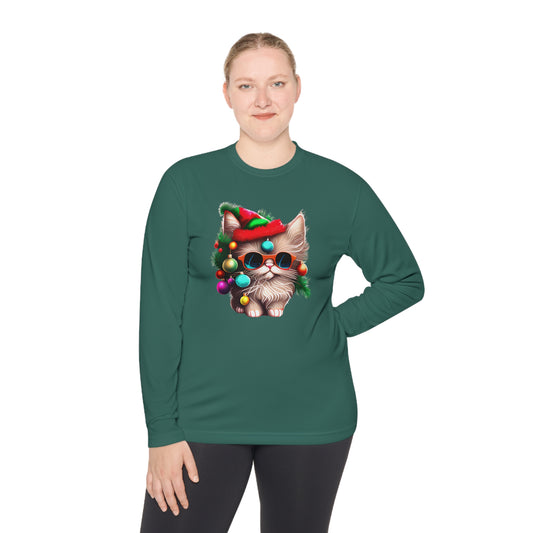 Colorful Christmas Tree Kitty Adult Long Sleeve Tee