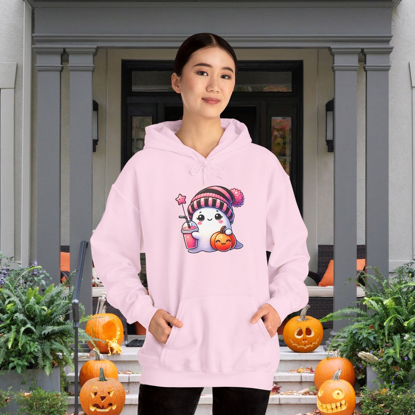 Cute Ghost w/Pumpkins Heavy Blend™ Hooded Sweatshirt