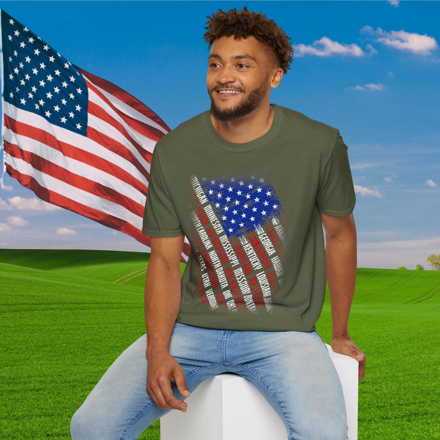 American Flag w/State Names Adult T-Shirt