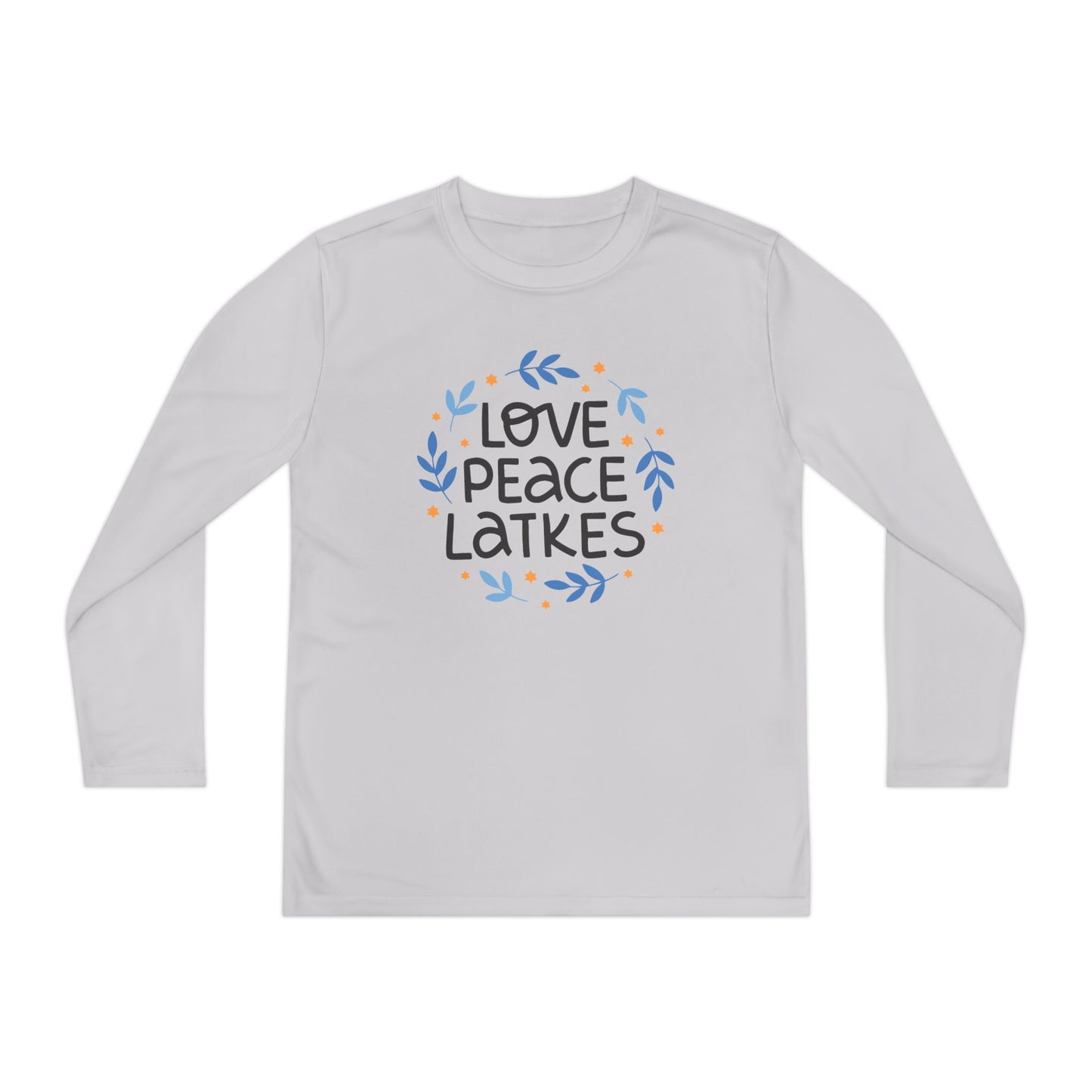 Hanukkah Love Peace Latkes Youth Long Sleeve Tee