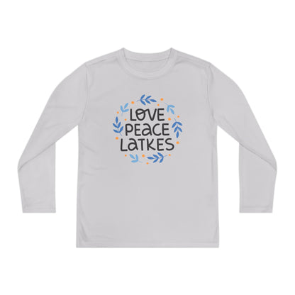 Hanukkah Love Peace Latkes Youth Long Sleeve Tee
