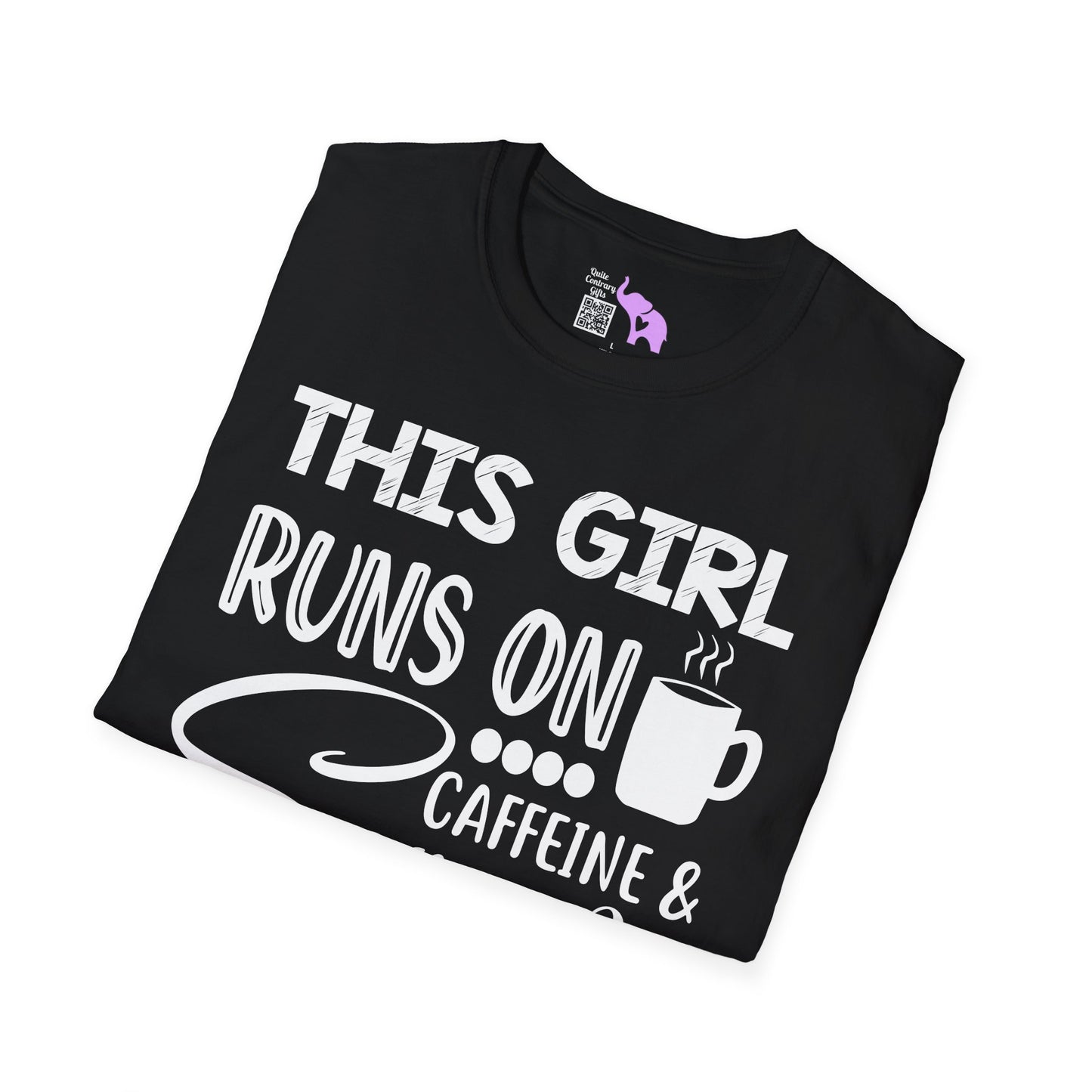 This Girl Runs On Coffee And Sarcasm Adult T-shirt