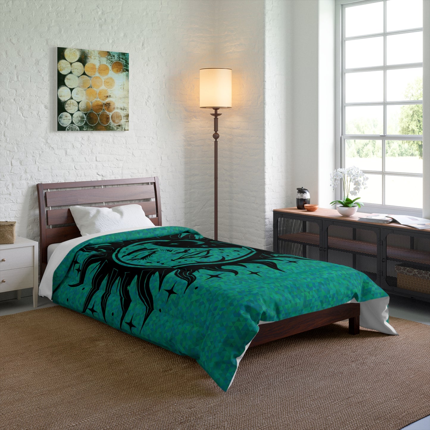 Sun & Moon Over Teal Comforter