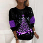 Colorful Christmas Tree Print Over Black Casual Loose Top