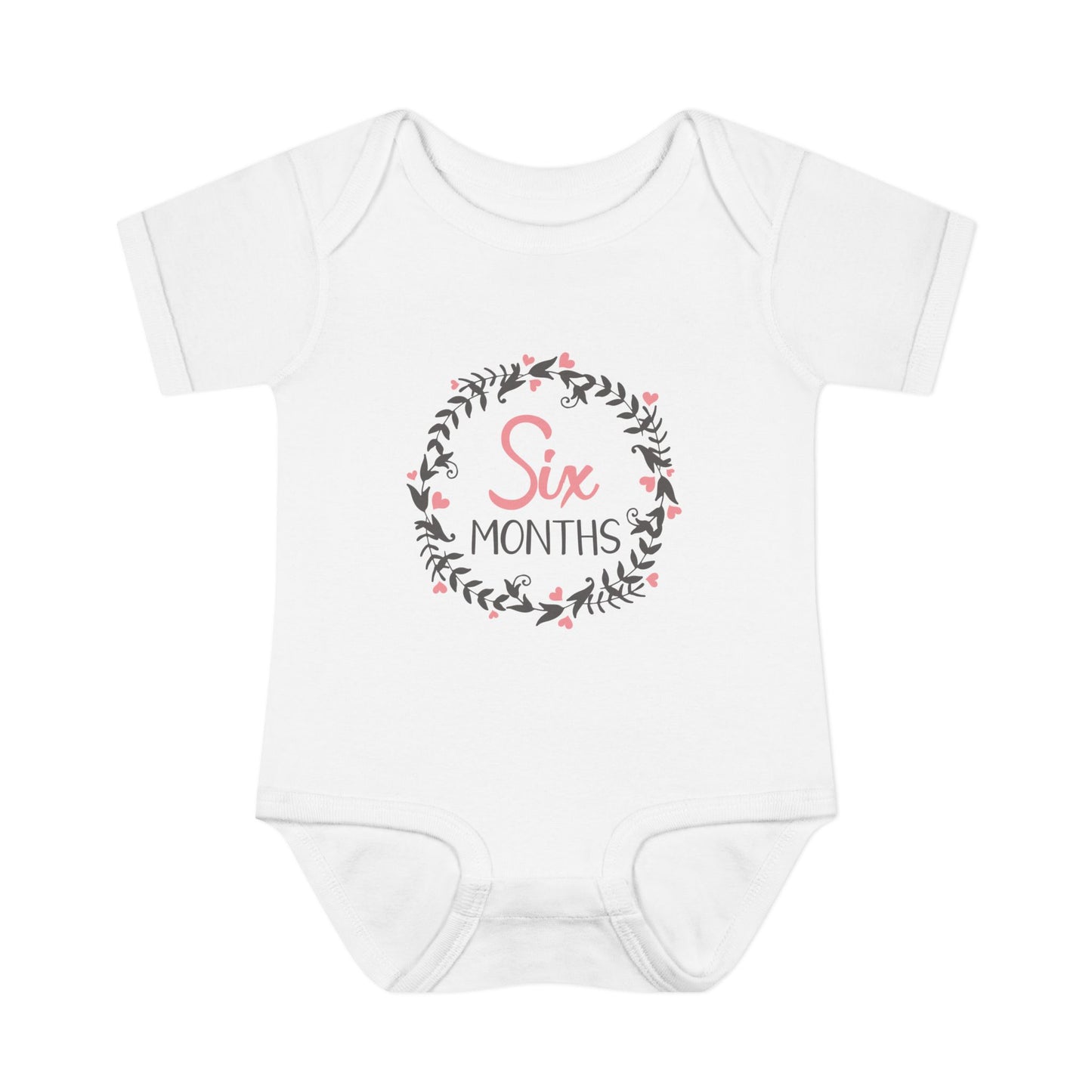 Pink Milestone Wreath Onesie-Six Months