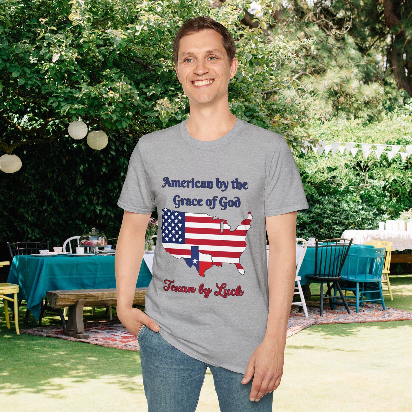 American by the Grace of God Texan by Luck T-shirt