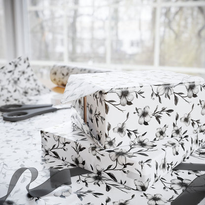 Black & White Five Petal Floral Gift Wrap for All Occasions
