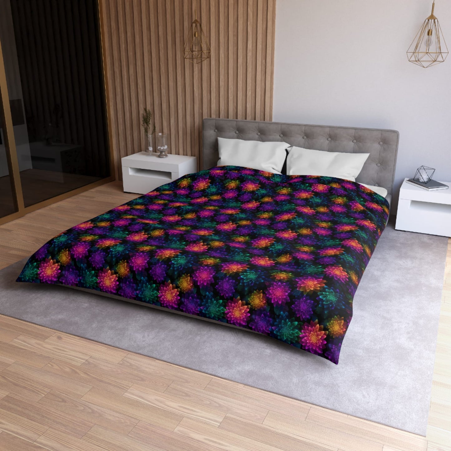 Neon Lotus Blooms Microfiber Duvet Cover