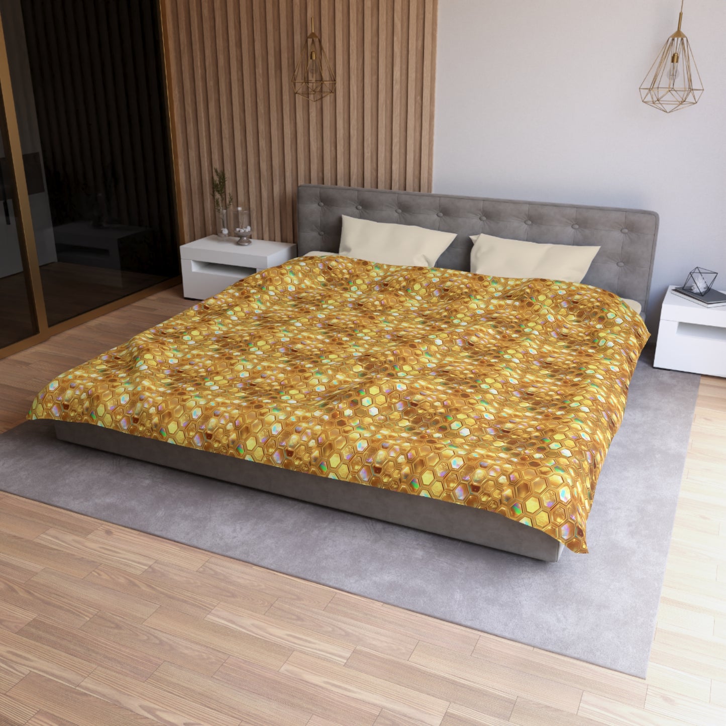 Golden Prism Grid Microfiber Duvet Cover