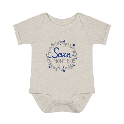 Blue Milestone Wreath Onesie-Seven Months