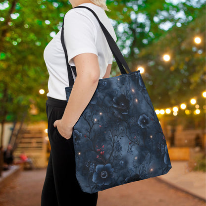 Black Roses & Vines Forget-Me-Nots Canvas Tote Bag