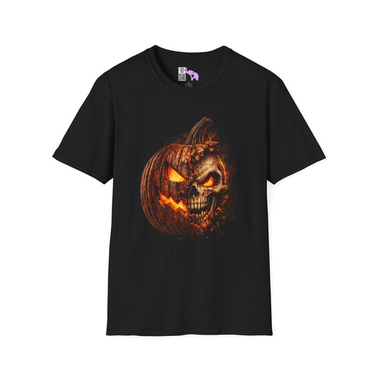 Crumbling Jack-O'-Lantern Skull Adult T-shirt