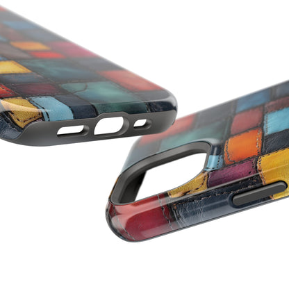 Coloerful Leather Patchwork MagSafe® Compatible Tough Case for iPhone