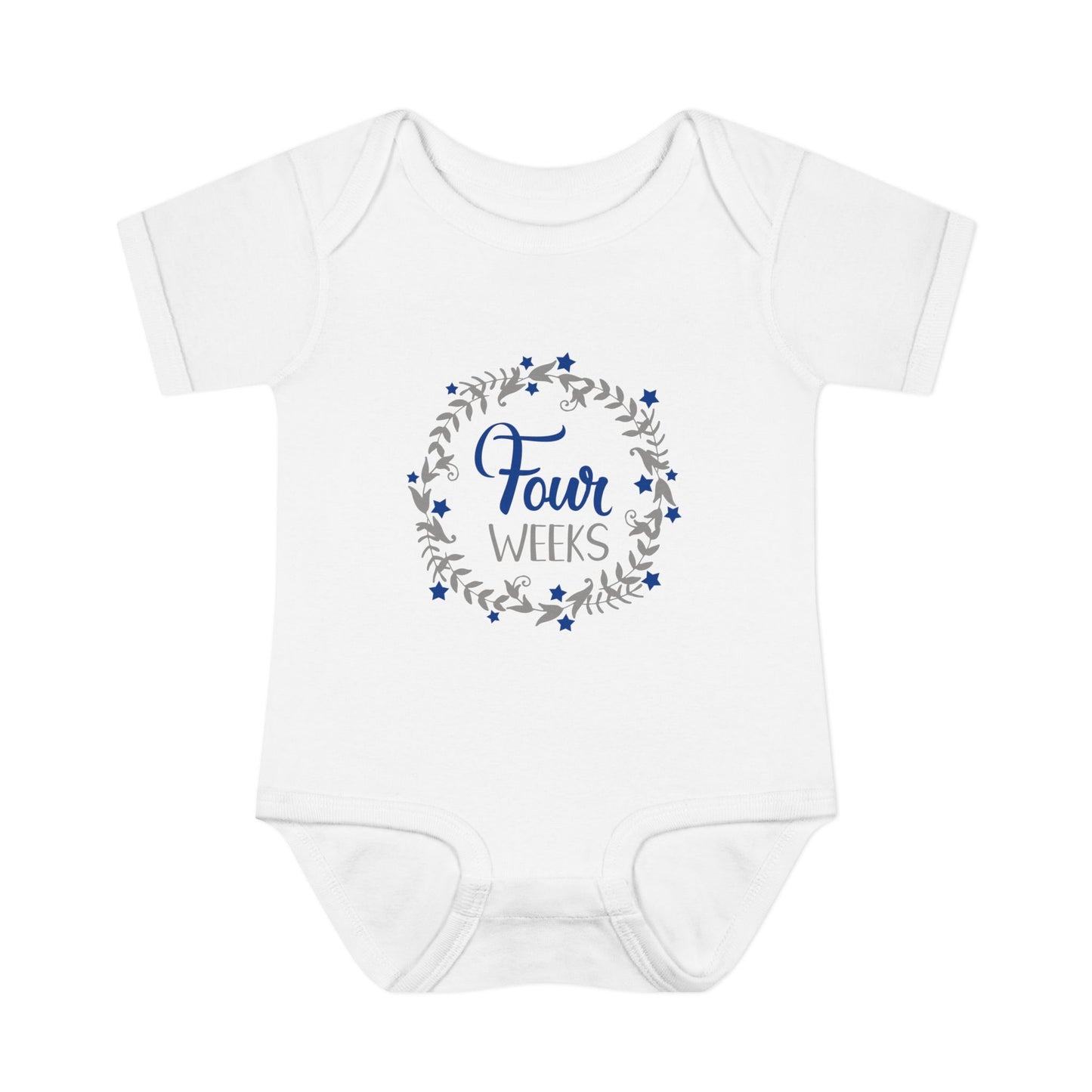 Blue Milestone Wreath Onesie-Four Weeks