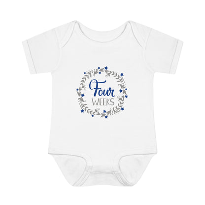 Blue Milestone Wreath Onesie-Four Weeks
