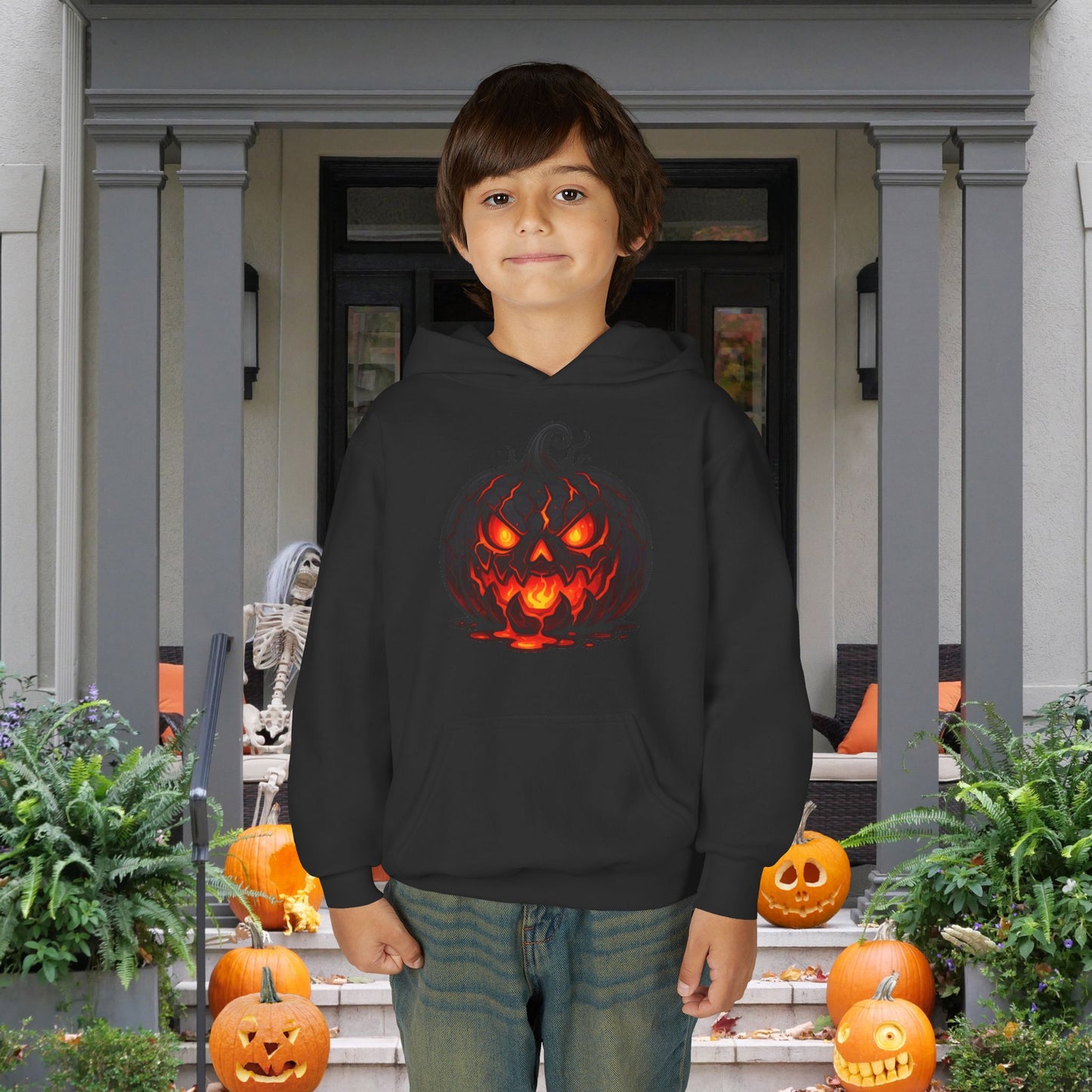 ""Inferno Jack-O’-Lantern Youth Heavy Blend Hoodie