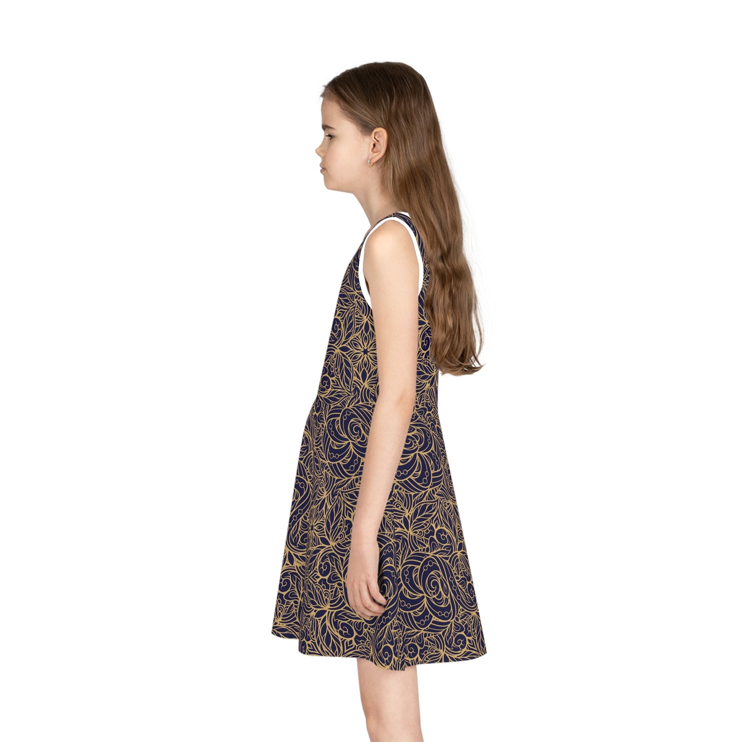 Golden Midnight Radiance Mandala Floral Girls' Sleeveless Sundress