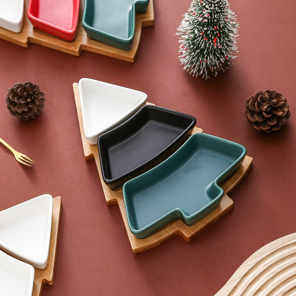 Christmas Tree 4Pc Ceramic Serving Snack Dish & Board