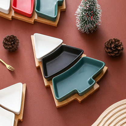 Christmas Tree 4Pc Ceramic Serving Snack Dish & Board