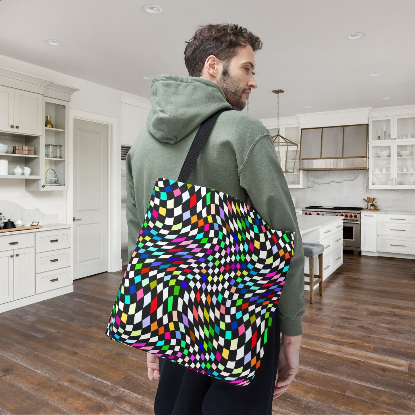Warped Colorful Checkered Canvas Tote Bag