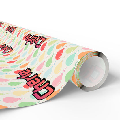 Simple Birthday Balloons Custom Name Wrapping Paper (Cherie)
